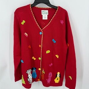 Quacker Factory vintage pet lovers 90s novelty cardigan L